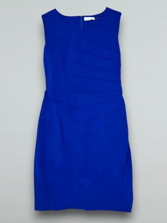 Calvin Klein Dresses & Skirts - Blue Ruched Sheath Career Cocktail Midi Dress Sleeveless Size 6